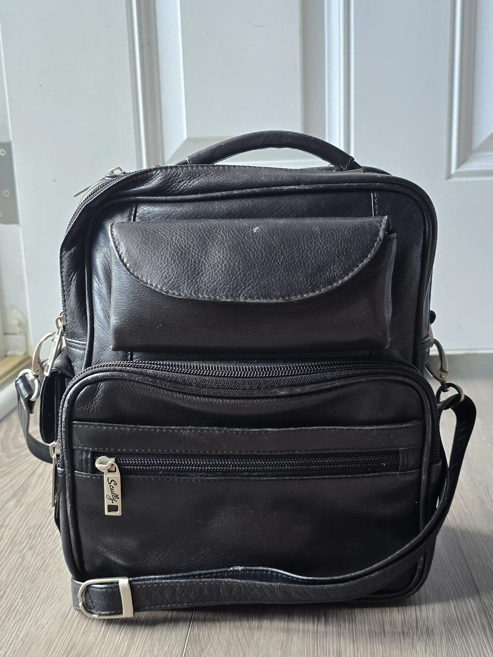 Scully Genuine Leather Travel Organizer Crossbody Bag Multi Pocket Black Luggage